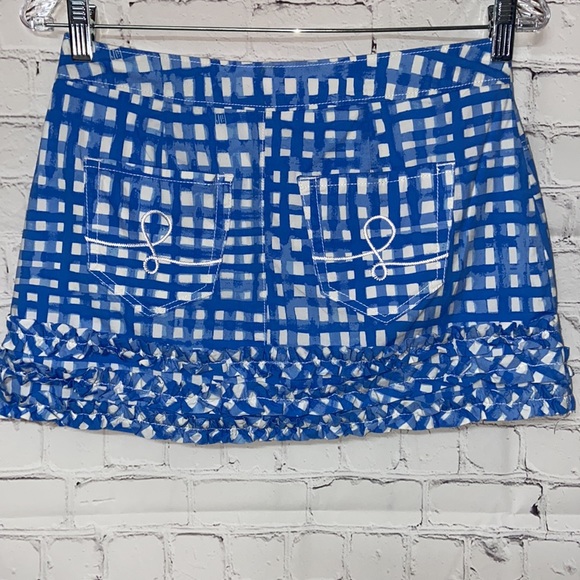 Lilly Pulitzer 00 super cute blue white checkered skort ruffle bottom summer - Picture 3 of 7